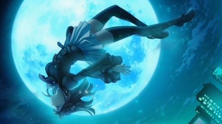 anime girl - anime, moon, girl, blue