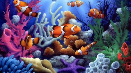 coral reef - fish, coral, reef, clown