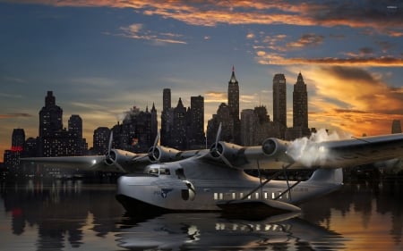 seaplane - seaplane, city, buidling, river