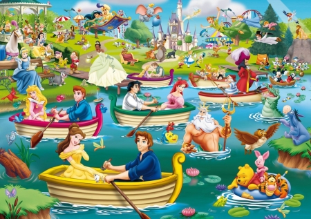 Disney World - water, boat, girl, sea, boy, prince, fantasy, world, valentine, princess, lake, couple, disney, luminos