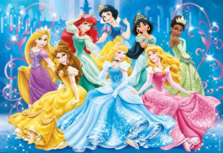 Dsney princesses - princess, girl, luminos, pink, disney, fantasy, dress, world