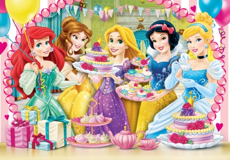 Disney princesses - fantasy, blue, girl, princess, disney, pink, cupcakes, luminos