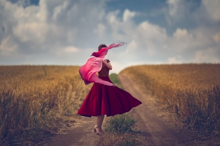 Lovely Day - woman, sky, feild, model