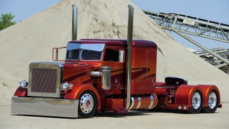 peterbilt - truck, hill, peterbilt, sand