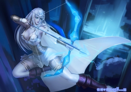 Snow n Ice - nice, realistic, beauty, hot, magic, video game, fantasy, archer, white, pretty, game, league of legends, maiden, arrow, ice, sexy, ashe, lovely, cg, hd, bow, snow, beautiful, sweet, dress