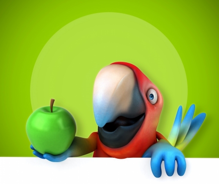 Don't forget to eat an apple a day to keep the doctor away - red, blue, parrot, green, child, apple, pasare, bird