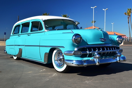 1954-Chevrolet-Wagon - lite blue, classic, gm, whitewalls