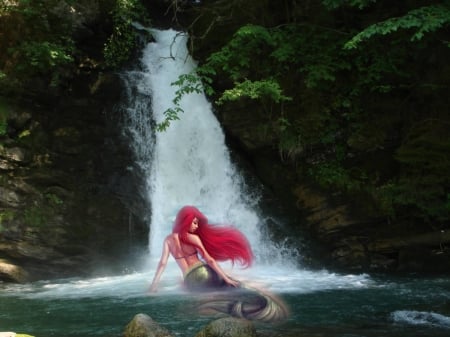 •⊰✿⊱• - fantasy, mermaid, waterfall, amazing