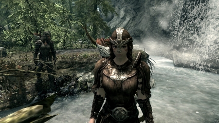 Skyrim Prettys 2 - console game, video game, carcette, arrows, keeper carcette, fantasy, pretty face, skyrim, console, arrow, mod, waterfall, tamriel, modified, follower, amame, computer game, face painting, beautyfull, nice face, game, beautyfull eyes, eyes, bow, modded, elder scrolls, tree, screenshot, face, the elder scrolls, pretty, water, the elder scrolls v, fantasy game, nice, bows, trees, warpaint