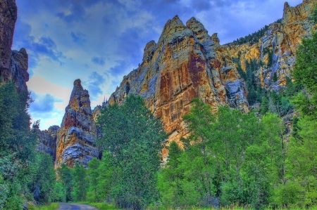 Tower Rocks, Utah - sky, peaks, trees, clouds