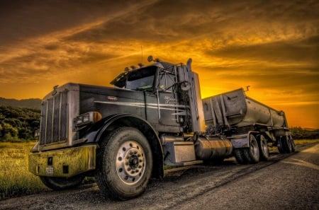 Peterbilt at Sunset - sky, truck, road, colors