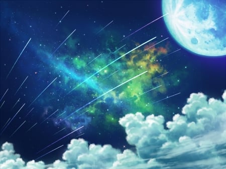 Moonlight - moon, anime, iy tujiki, blue, manga, white, cloud, luminos, sky, luna