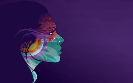 Abstract portrait - abstract, profile, blue, portrait, girl, vector, orange, purple, red, woman, face, art