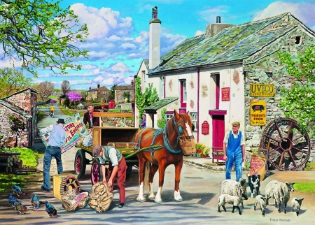 The old mill - pictura, people, painting, the old mill, rag and bone, art, horse, luminos