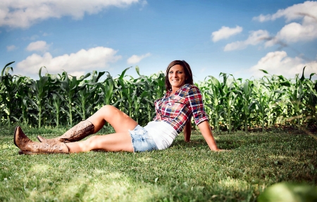 In Her Field.. - style, girls, western, women, models, ranch, outdoors, brunettes, cowgirl, fun, female, boots, fashion