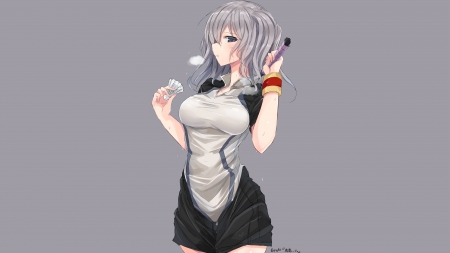 Kashima (KanColle) Kantai Collection - gray background, anime, tennis, kantai collection, kancolle, kashima