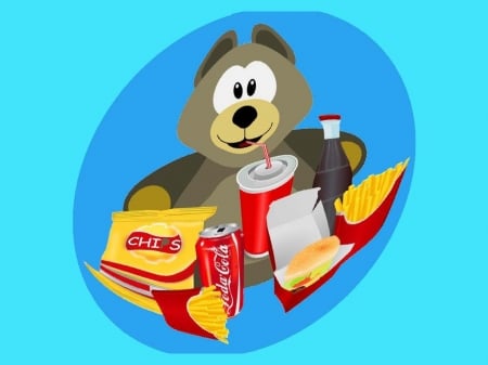 Couch Potato Bear 1 - junk food, bear, funny, Couch potato, food, cute