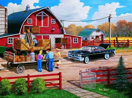 Season of plenty - abstract, Car, People, Barn