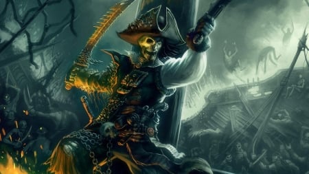 pirates of the caribbean - sword, pirate, skeleton, caribbean