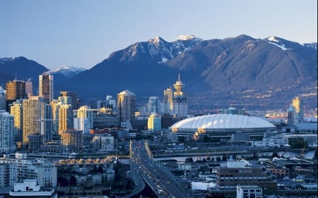 vancouver - road, building, mountain, vancouver