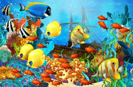 Fish - vara, aquarium, watrr, water, summer, underwater, yellow, blue, fish, orange, sea