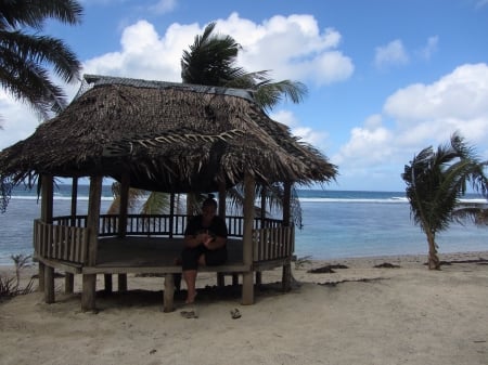 Beach Fales, Samoa - sky, clouds, palms, sea, hut