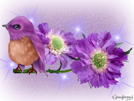 PURPLE BIRD ON PURPLE - PURPLE, CUTE, CREATION, BIRD