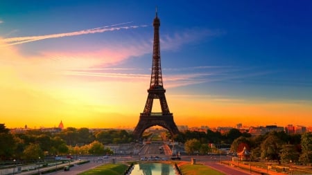 Paris at Sunset - sky, cityscape, colors, eiffel tower