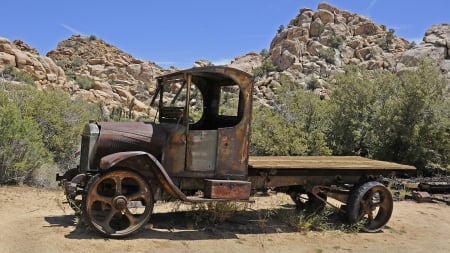 abandoned truck - truck, grass, abandoned, mountain