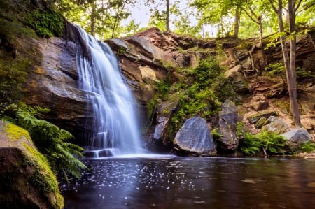 Rocks waterfall - trees, waterfall, beautiful, forest, stones, park, rocks