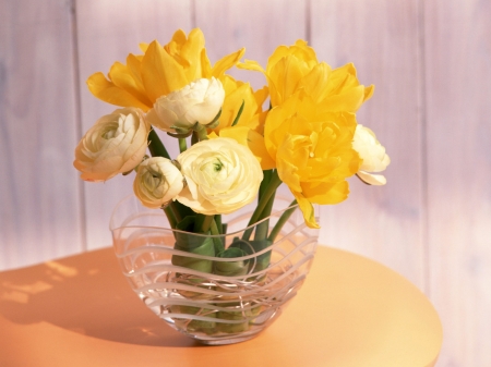 Cute flowers - table, flowers, yellow, vase