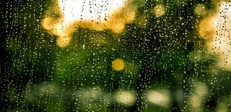 Raindrops - raindrops, yellow, green, rain