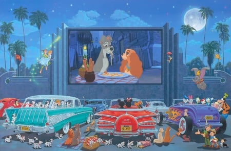 A night at the movies - cars, fantasy, cartoon, dogs