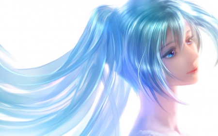 Hatsune Miku - hatsune miku, realistic, girl, white, face, vocaloid, luminos, blue, anime, manga