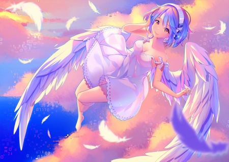 Angel - anime, blue, girl, angel, pink, manga, fantasy, wings, luminos, hyanna natsu