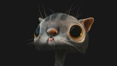 Cat - black, fantasy, animal, pisica, face, 3D, cat