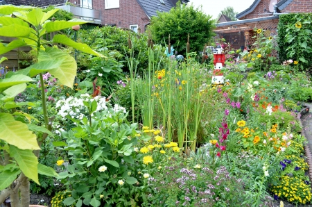 Summer Garden - lighthouse, flowers, blossoms, plants