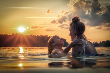 Mother and child - summer, child, water, mother, girl, john wilhelm, sea, vara, couple