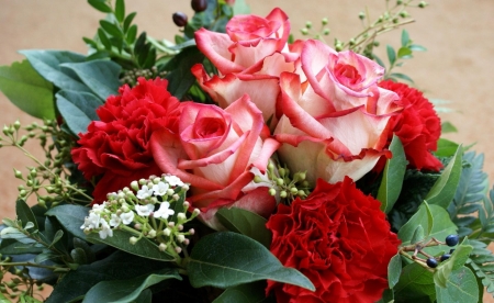 Bouquet of flowers - leaves, flowers, pink, red