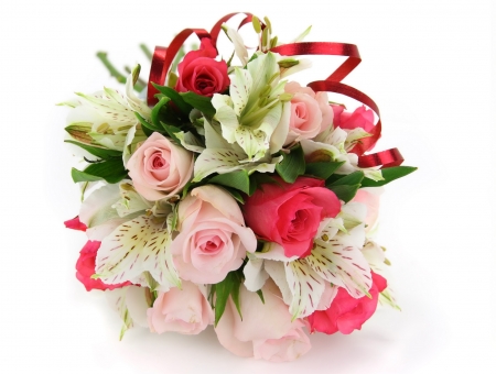 dazzling bouquet of flowers - flowers, pink, red, green