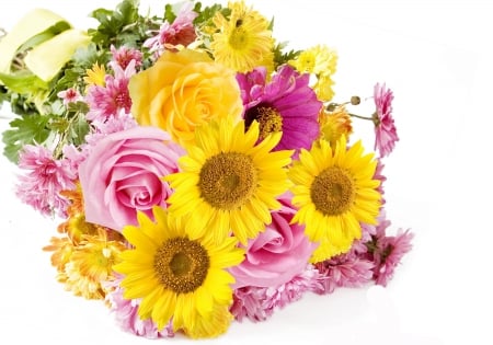 Various flowers bouquet - Sunflower, Rses, Daisy, Flowers