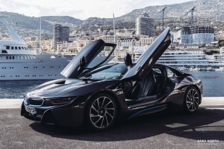 BMW i8 - black, cars, Monaco, sports car, BMW i8