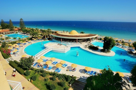 Beach Resort, Rhodes Island, Greece - sea, pavillion, water, basins