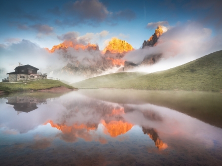 Morning Mist - nature, morning, lake, reflection, mountains, mist