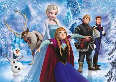 Frozen - princess, anna, movie, winter, fantasy, olaf, white, reindeer, queen, man, luminos, blue, elsa, snow, disney, sister