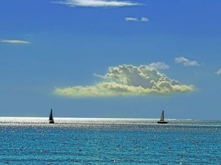 Sailing on the Sea - Ocean, Clouds, Sailing, Boats, Sky, Blue, Sea, Boating