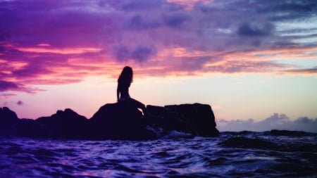 Mermaid - nature, sky, ocean, dark