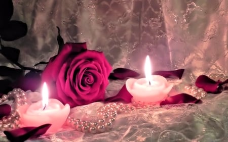 Rose and Candlelight - candle, pretty, rose, flower