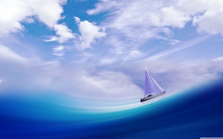 A  small sailboat in a  big ocean