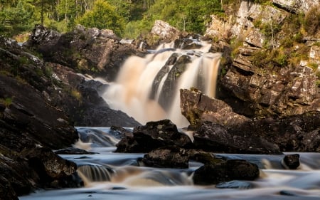 Rogie Waterfalls, Scotland - scotland, nature, waterfall, rocks